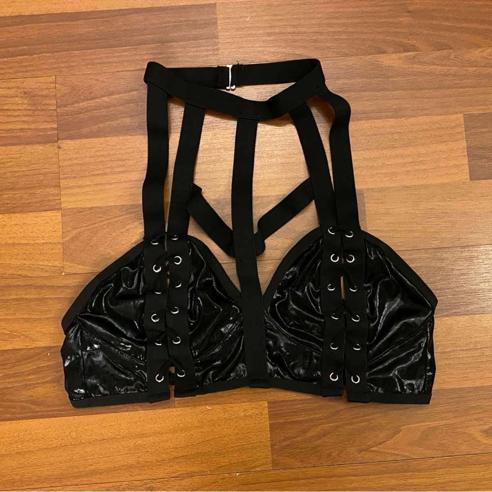Black Metallic Lace-Up Festival Bra Top